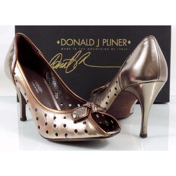 Donald J Pliner Zazas Designer Open Toe Dress Pumps Beige / Bronze / Pewter 7.5 - Picture 1 of 10